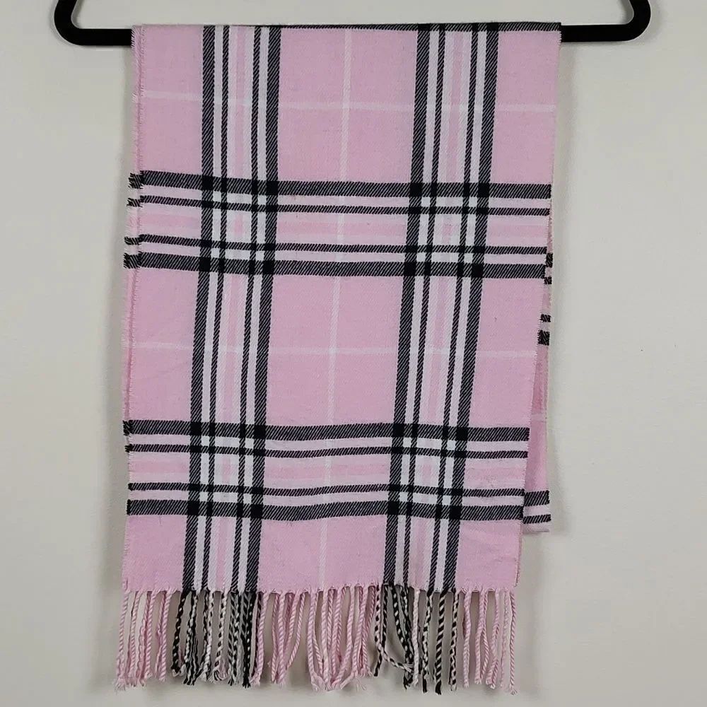 Kennedy Scotland Soft as Cashmere Pink and Black Plaid Scarf with Fringe